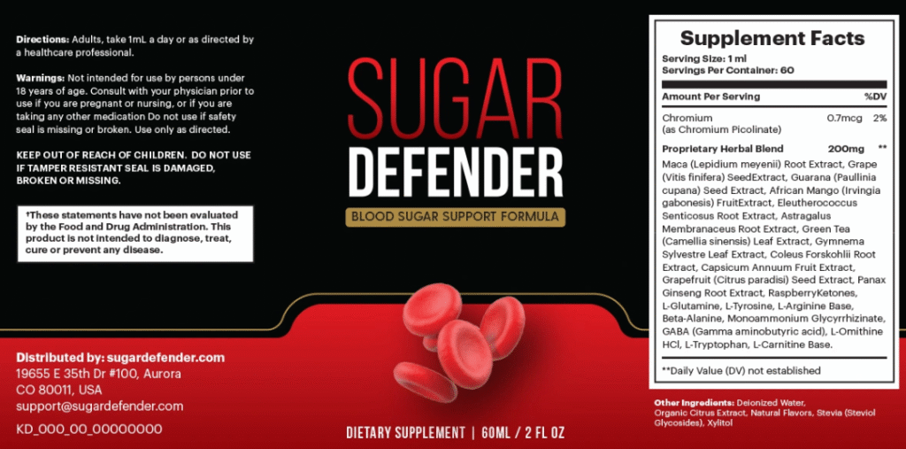 Sugar Defender Ingredients Label