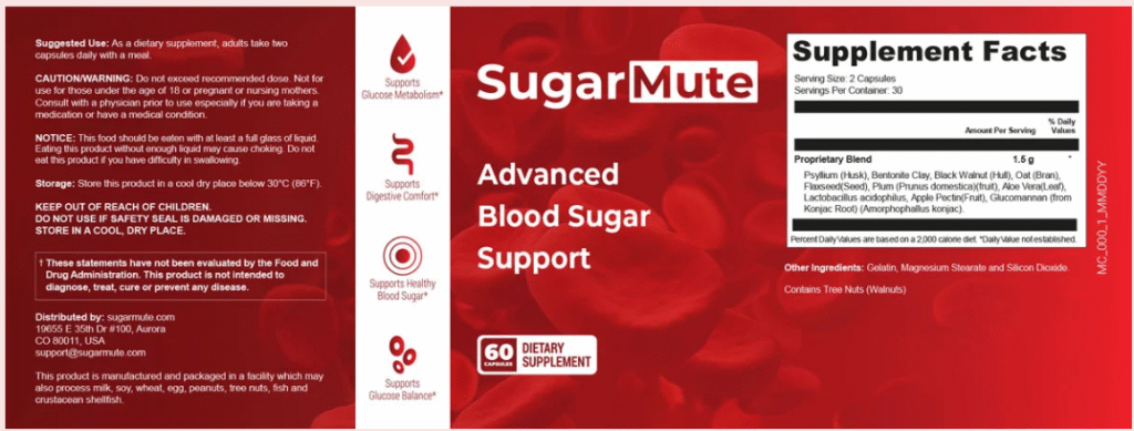 SugarMute Supplement Label