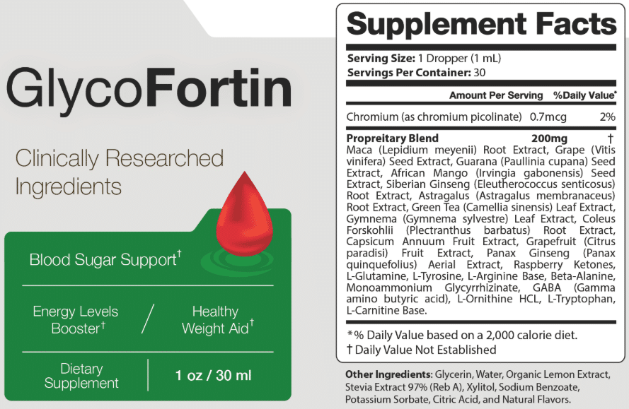 GlycoFortin Drops Label